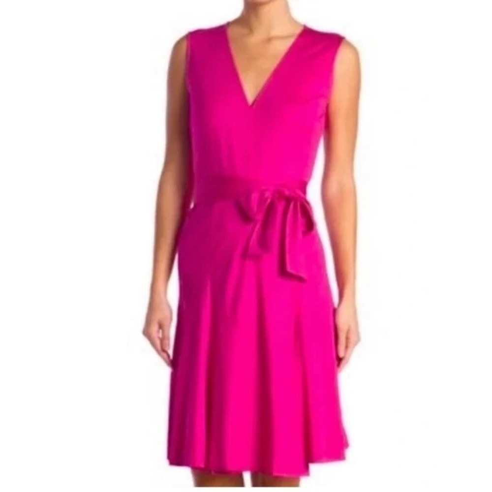 Diane von Furstenberg Pink Sleeveless Wrap Dress Fuchsia Jersey V-Neck Large NWT